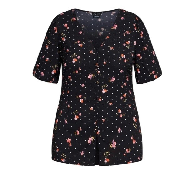 City Chic Spot The Petal Black Floral polka dot print Relaxed fit Button Up XXL - Picture 4 of 15
